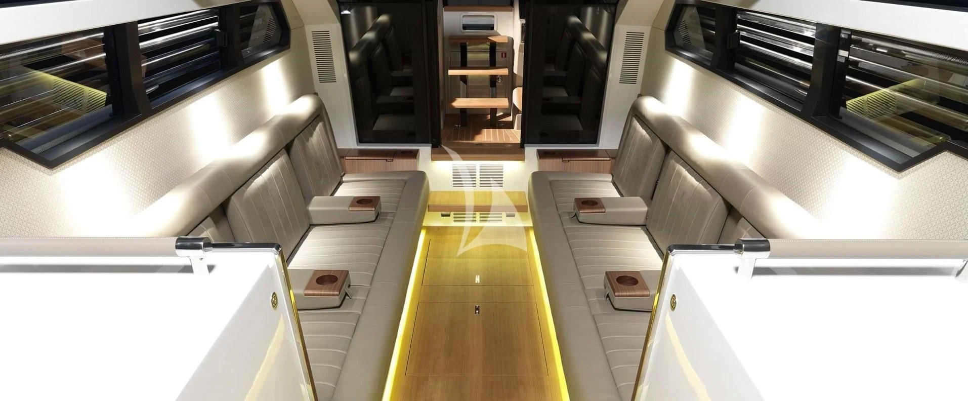 a room with a couch and a table aboard DREAM Yacht for Sale