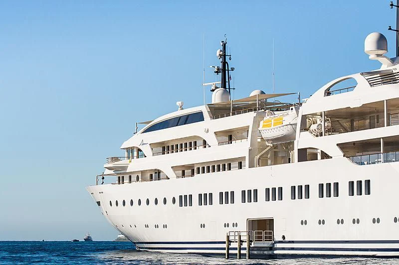 a large white ship aboard DREAM Yacht for Sale