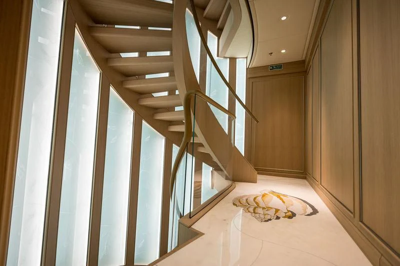 a hallway with a white ceiling aboard DREAM Yacht for Sale