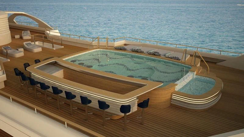 a swimming pool on a deck aboard DREAM Yacht for Sale
