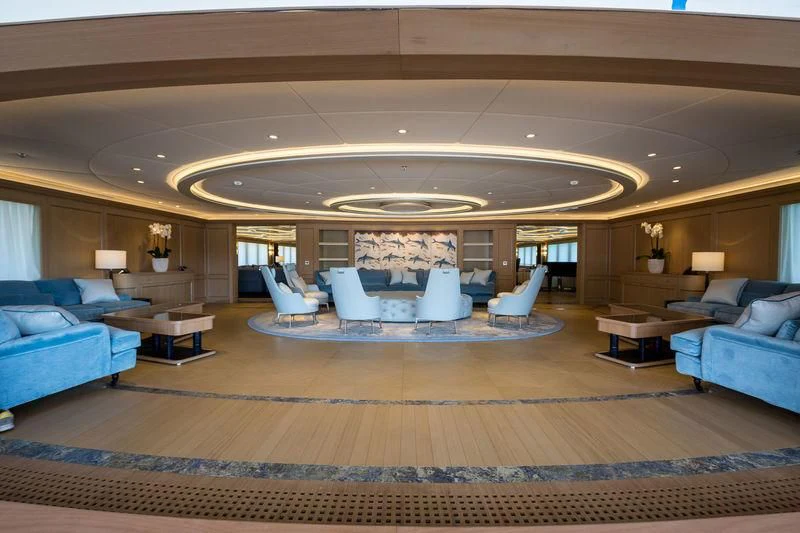 a large living room with a large open floor plan aboard DREAM Yacht for Sale