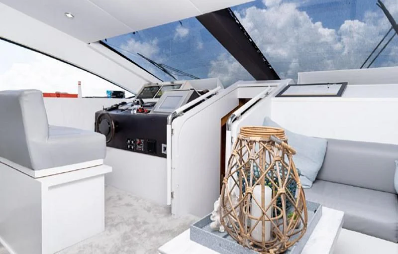 a large white container with metal objects inside of it aboard JACRU Yacht for Sale
