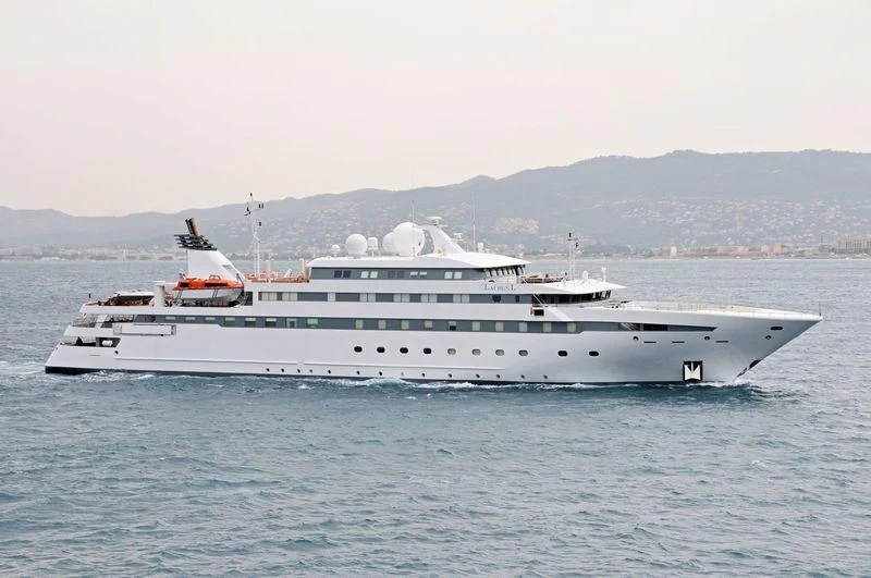 a large white ship in the water aboard LAUREN L Yacht for Sale