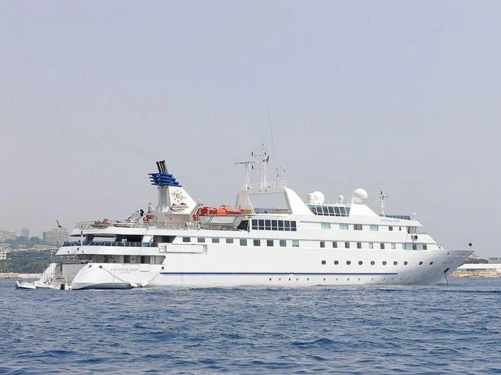 a large white boat in the water aboard LAUREN L Yacht for Sale