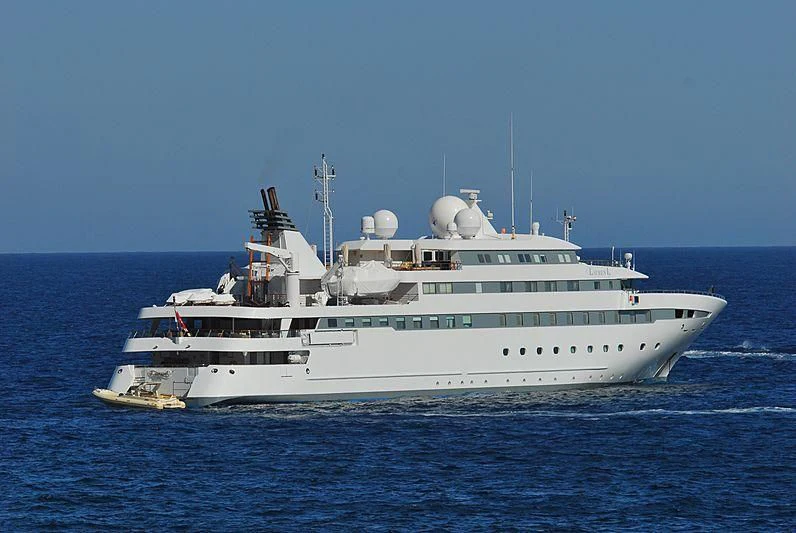 a large white boat in the water aboard LAUREN L Yacht for Sale