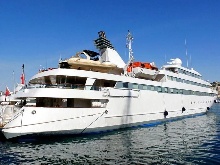 a large white boat in the water aboard LAUREN L Yacht for Sale