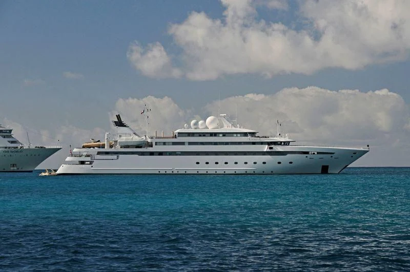 a large white ship in the water aboard LAUREN L Yacht for Sale