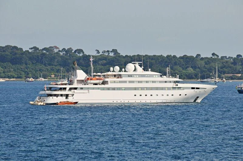 a large white ship in the water aboard LAUREN L Yacht for Sale