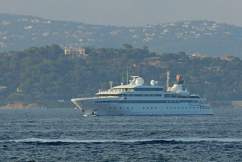 a large white ship in the water aboard LAUREN L Yacht for Sale