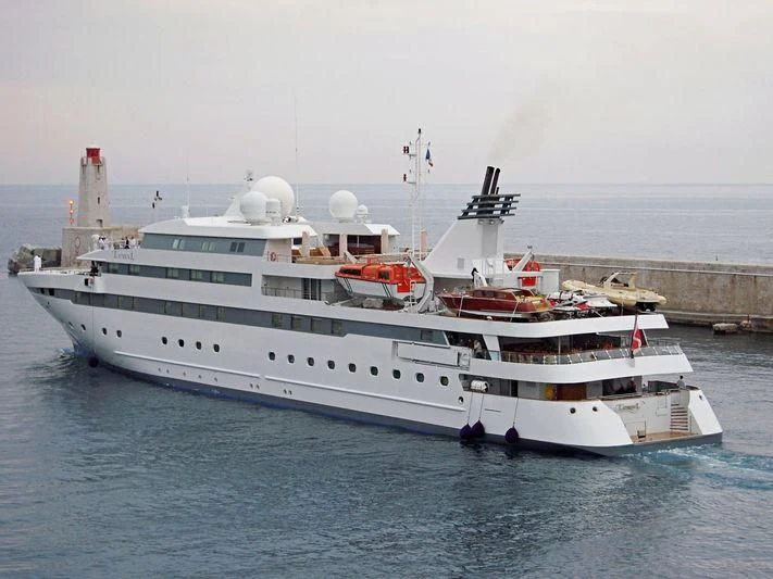 a large white boat in the water aboard LAUREN L Yacht for Sale