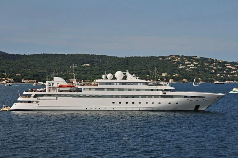 a large white ship in the water aboard LAUREN L Yacht for Sale