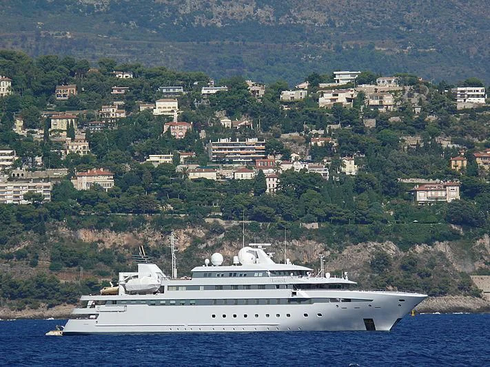 a large ship in the water aboard LAUREN L Yacht for Sale