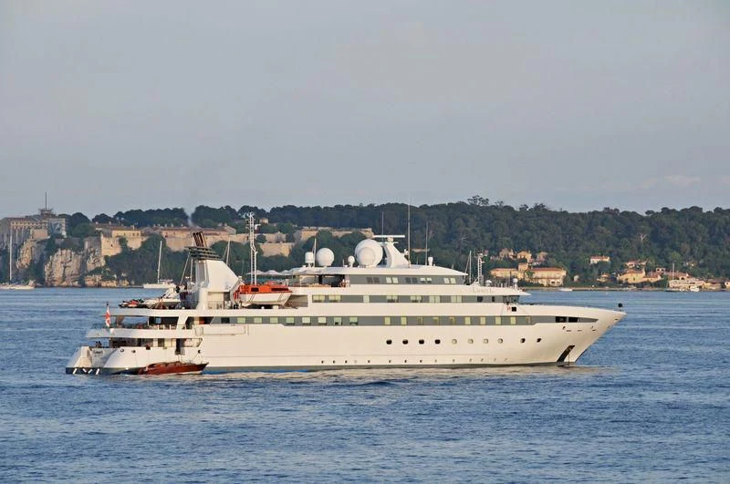 a large white ship in the water aboard LAUREN L Yacht for Sale