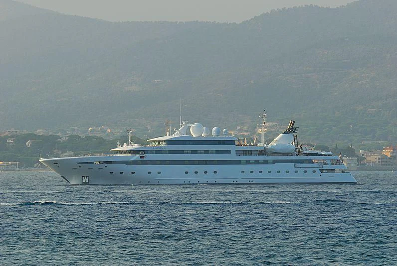a large white ship in the water aboard LAUREN L Yacht for Sale