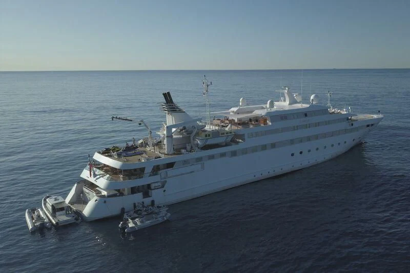 a large ship in the water aboard LAUREN L Yacht for Sale