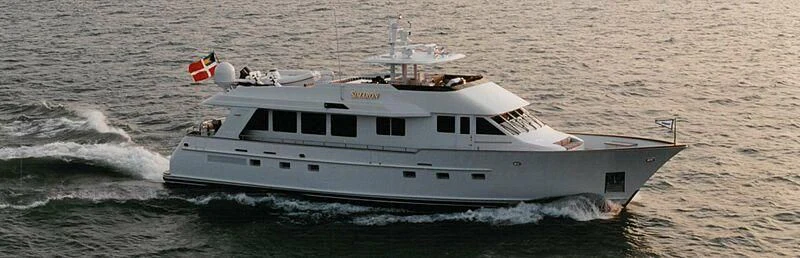 a white boat in the water aboard SIMARON Yacht for Sale