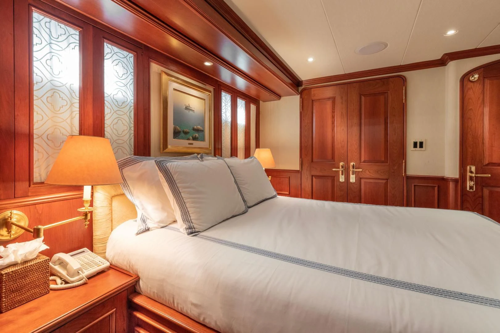 a bed in a room aboard SIMARON Yacht for Sale