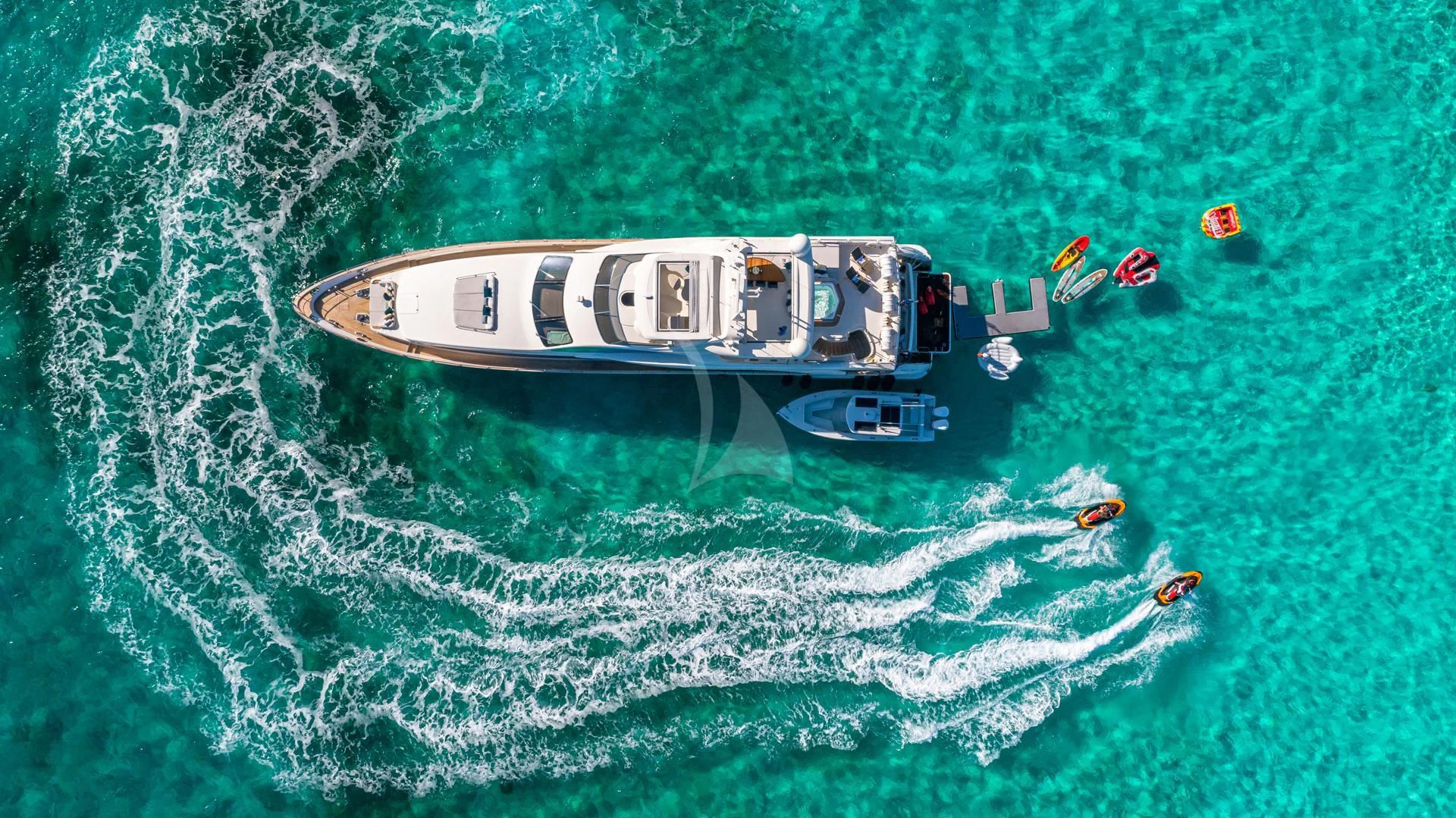 a helicopter flying over a boat aboard SWEET EMOCEAN Yacht for Sale