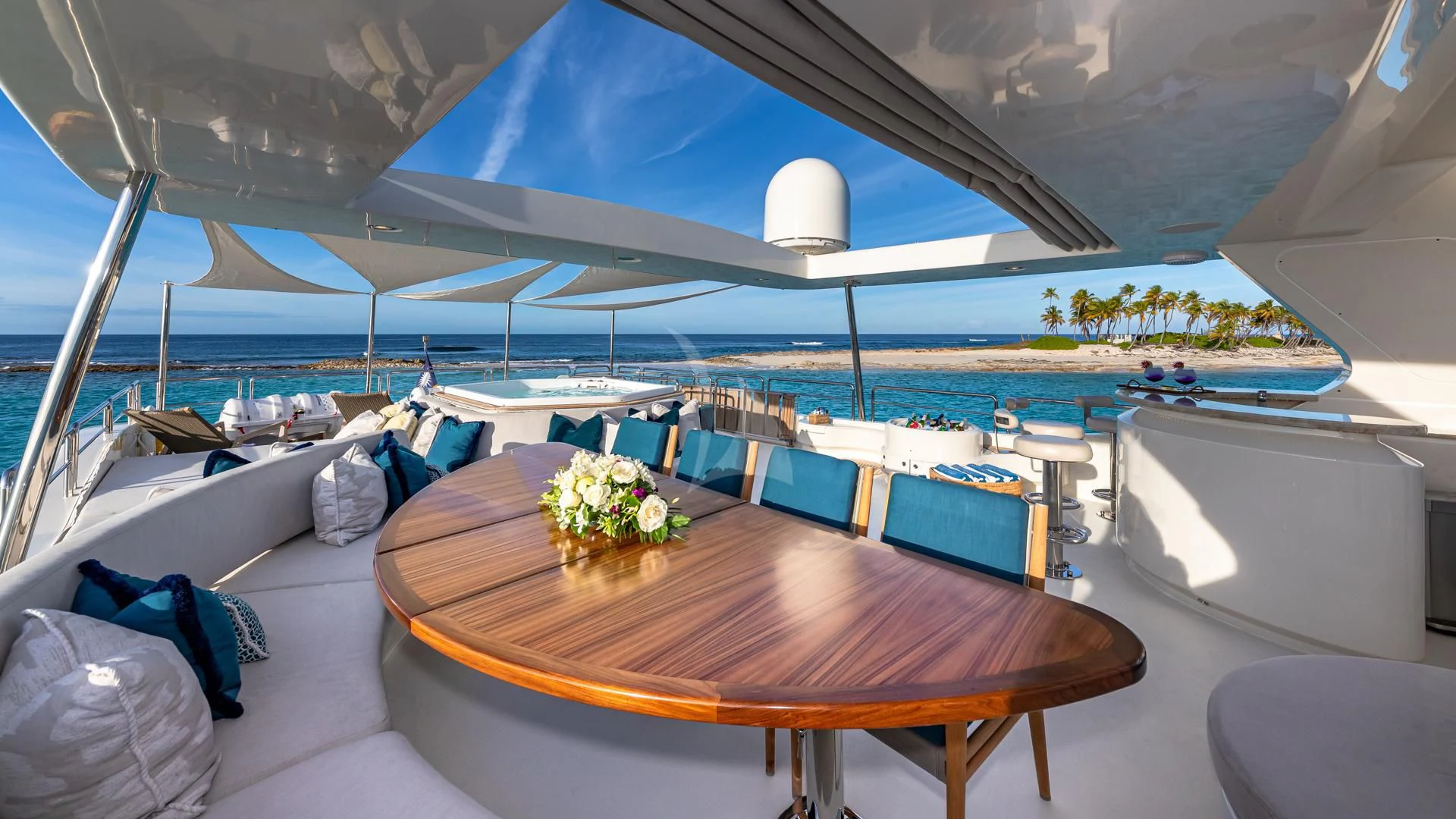 a large tent with a table and chairs on it aboard SWEET EMOCEAN Yacht for Sale