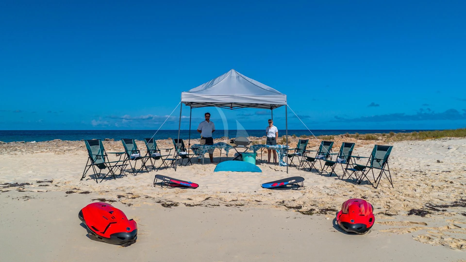 a tent on a beach aboard SWEET EMOCEAN Yacht for Sale