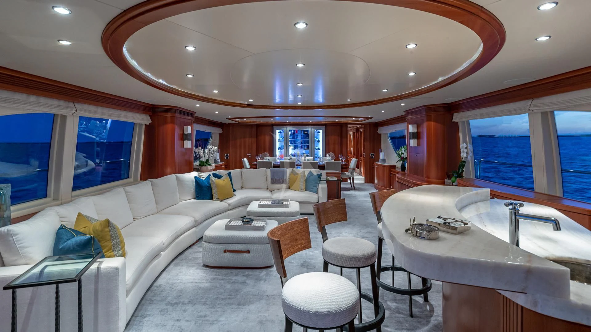 a living room with a large window aboard SWEET EMOCEAN Yacht for Sale