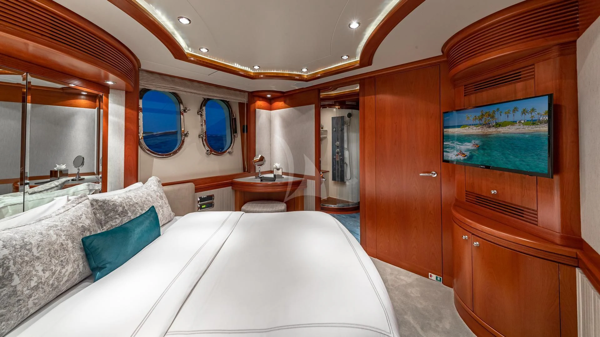 a bed in a room aboard SWEET EMOCEAN Yacht for Sale