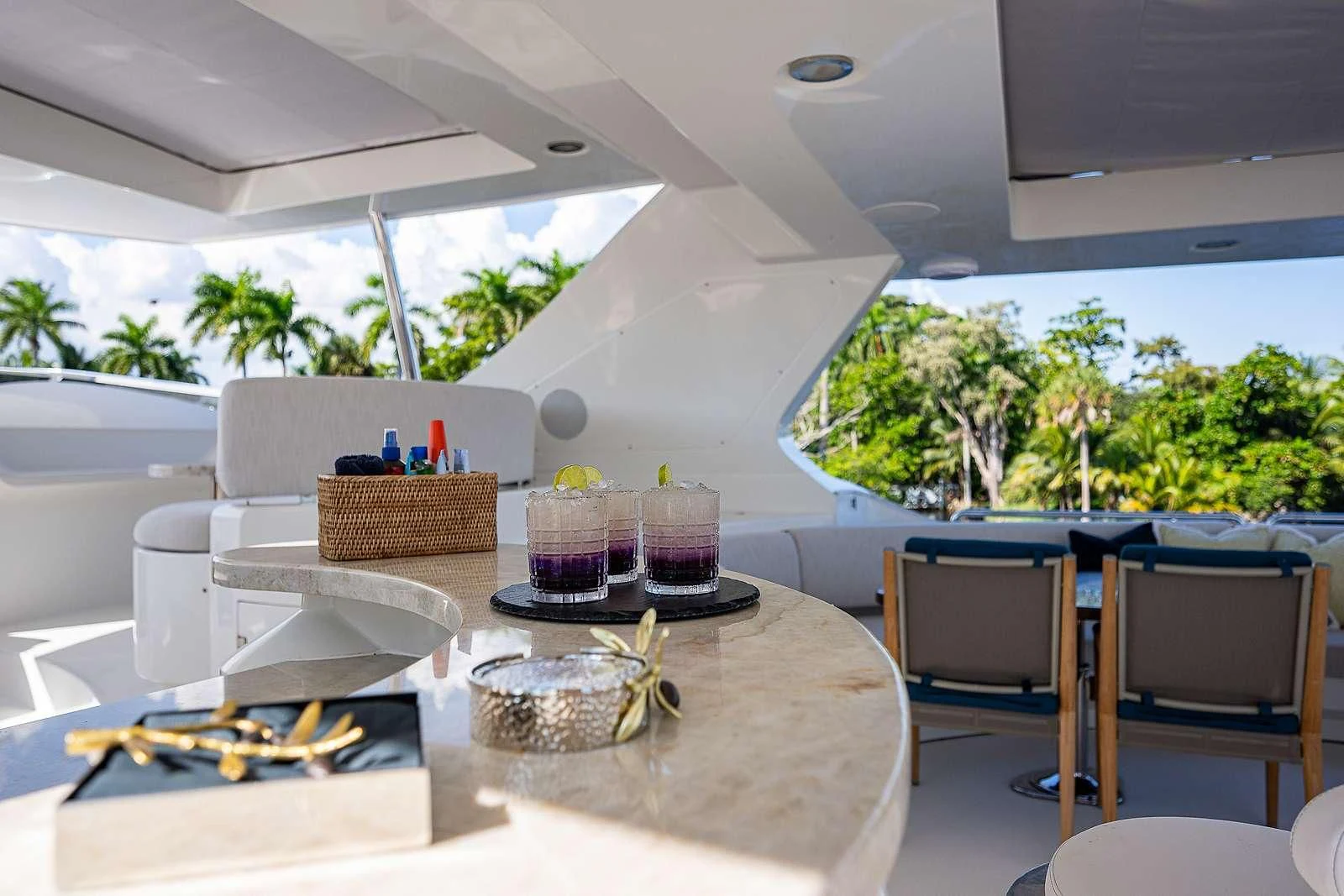 a table with glasses on it aboard SWEET EMOCEAN Yacht for Sale
