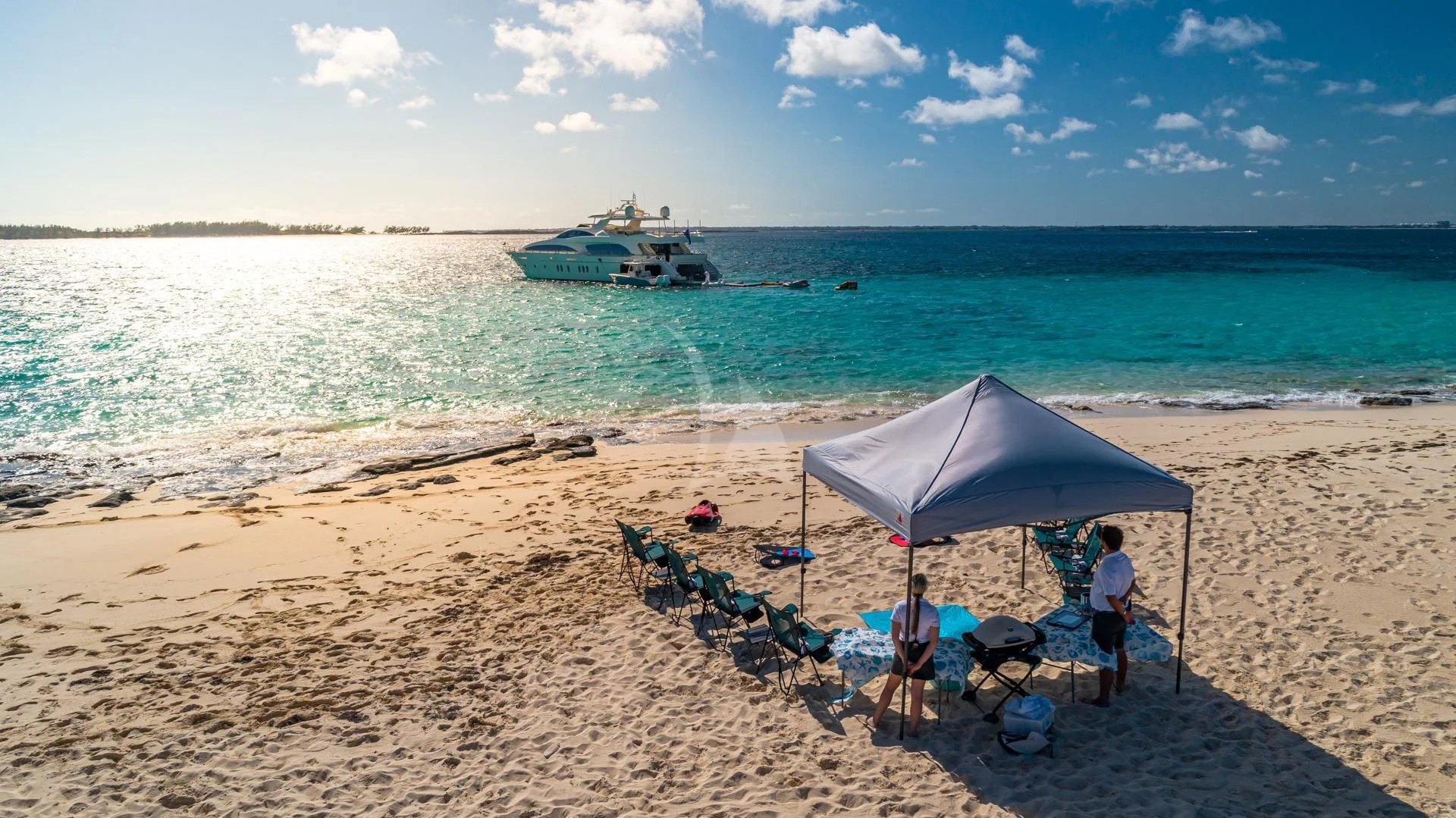 a tent on a beach aboard SWEET EMOCEAN Yacht for Sale
