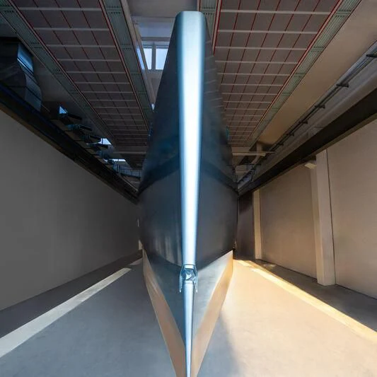 a black rocket in a building aboard GALMA Yacht for Sale