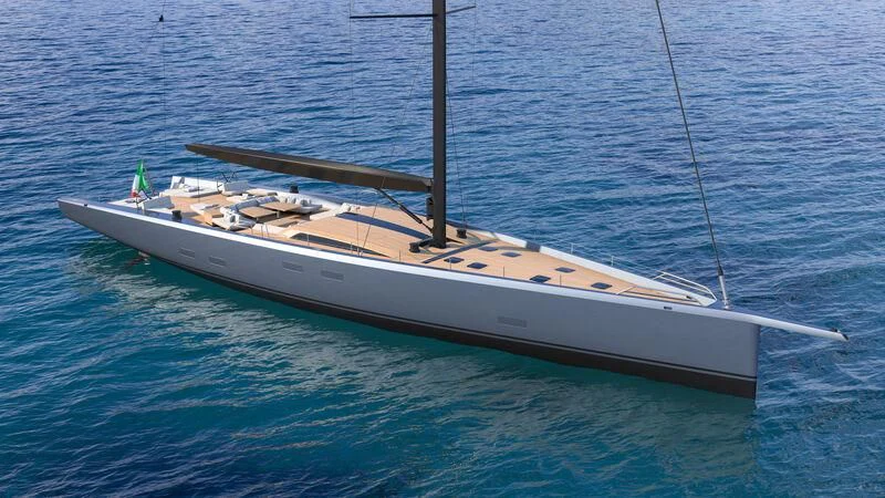 a white boat in the water aboard GALMA Yacht for Sale