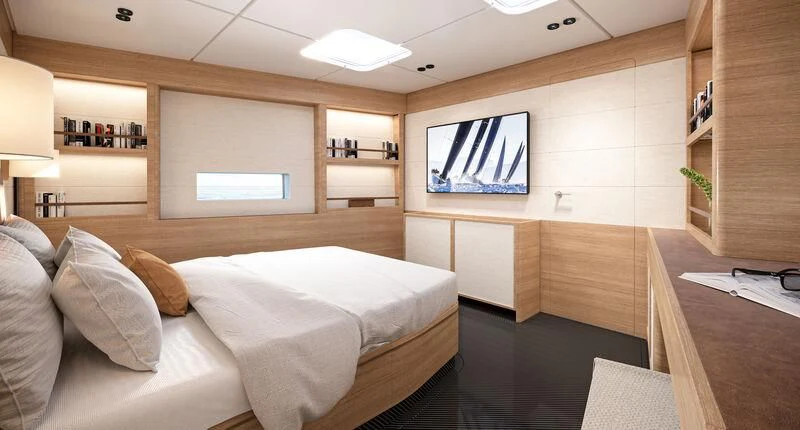 a room with a couch and a tv aboard GALMA Yacht for Sale