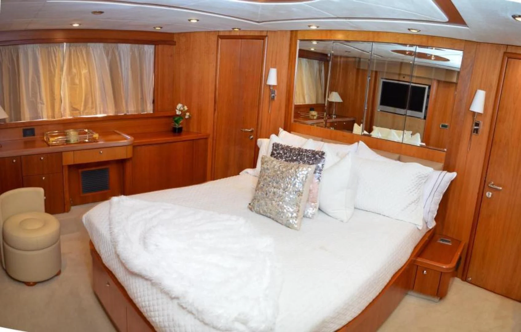 a bed in a room aboard PEARL Yacht for Sale