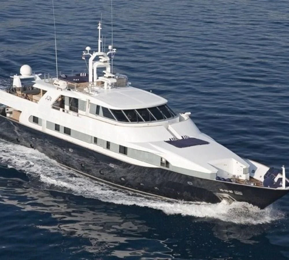 a white yacht in the water aboard LADY IN BLUE Yacht for Sale