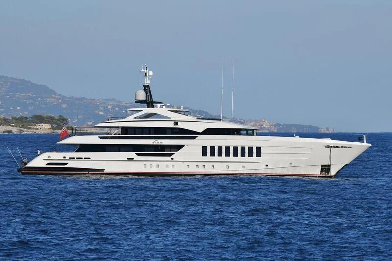 a white yacht in the water aboard VIDA Yacht for Sale