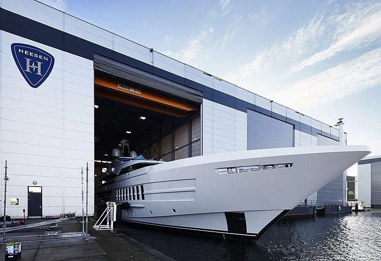 a boat parked outside a building aboard VIDA Yacht for Sale