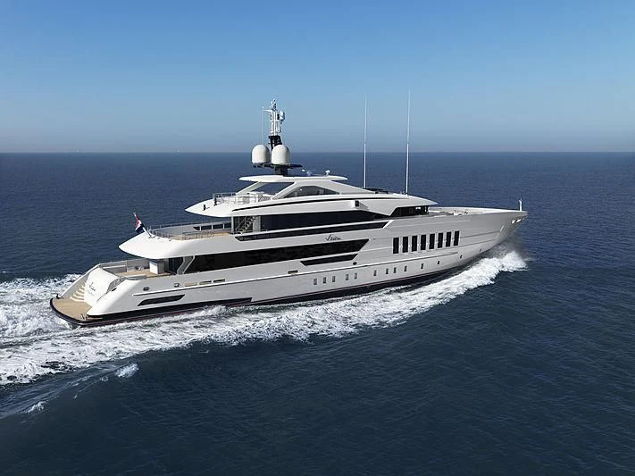 a white yacht on the water aboard VIDA Yacht for Sale