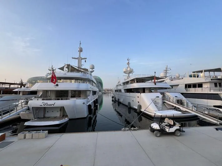 a car pulling a boat aboard PEARL Yacht for Sale