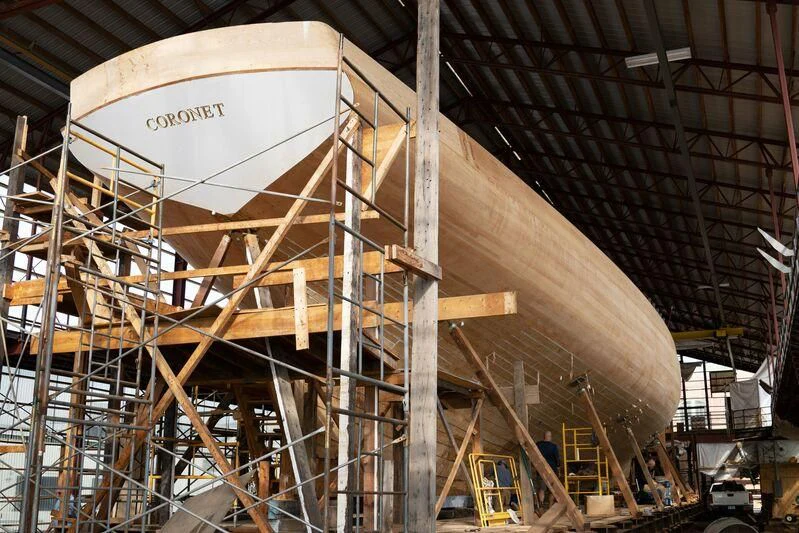 a large factory with large pipes aboard CORONET Yacht for Sale