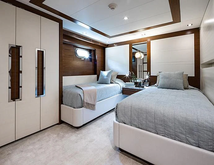 a room with two beds aboard NORTHLAND Yacht for Sale