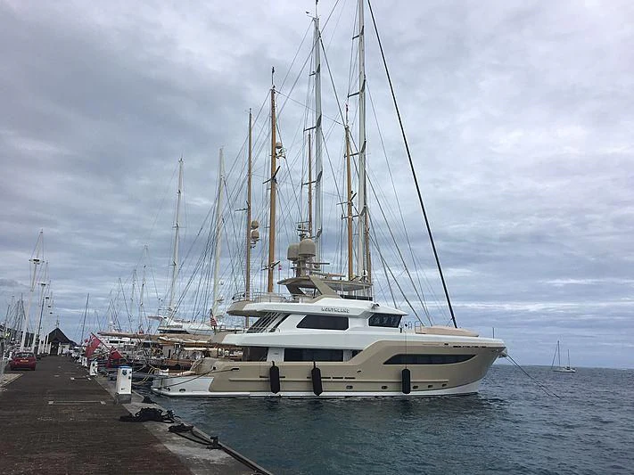 a white boat in the water aboard NORTHLAND Yacht for Sale