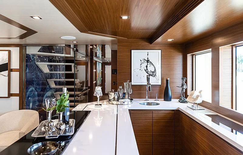 a large kitchen with a large island aboard NORTHLAND Yacht for Sale