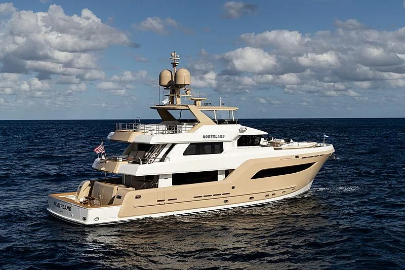 a white yacht on the water aboard NORTHLAND Yacht for Sale