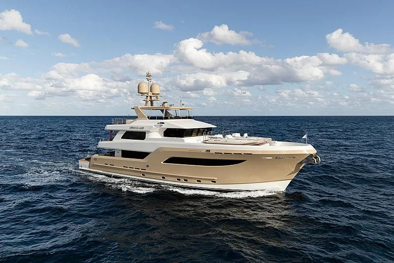 a white boat in the water aboard NORTHLAND Yacht for Sale