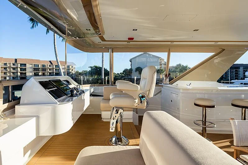 a boat with a seat and stools on it aboard NORTHLAND Yacht for Sale