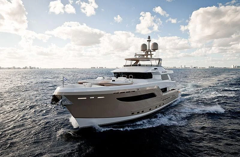 a white boat in the water aboard NORTHLAND Yacht for Sale