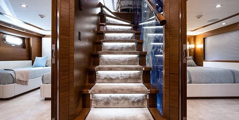 a staircase in a room aboard NORTHLAND Yacht for Sale