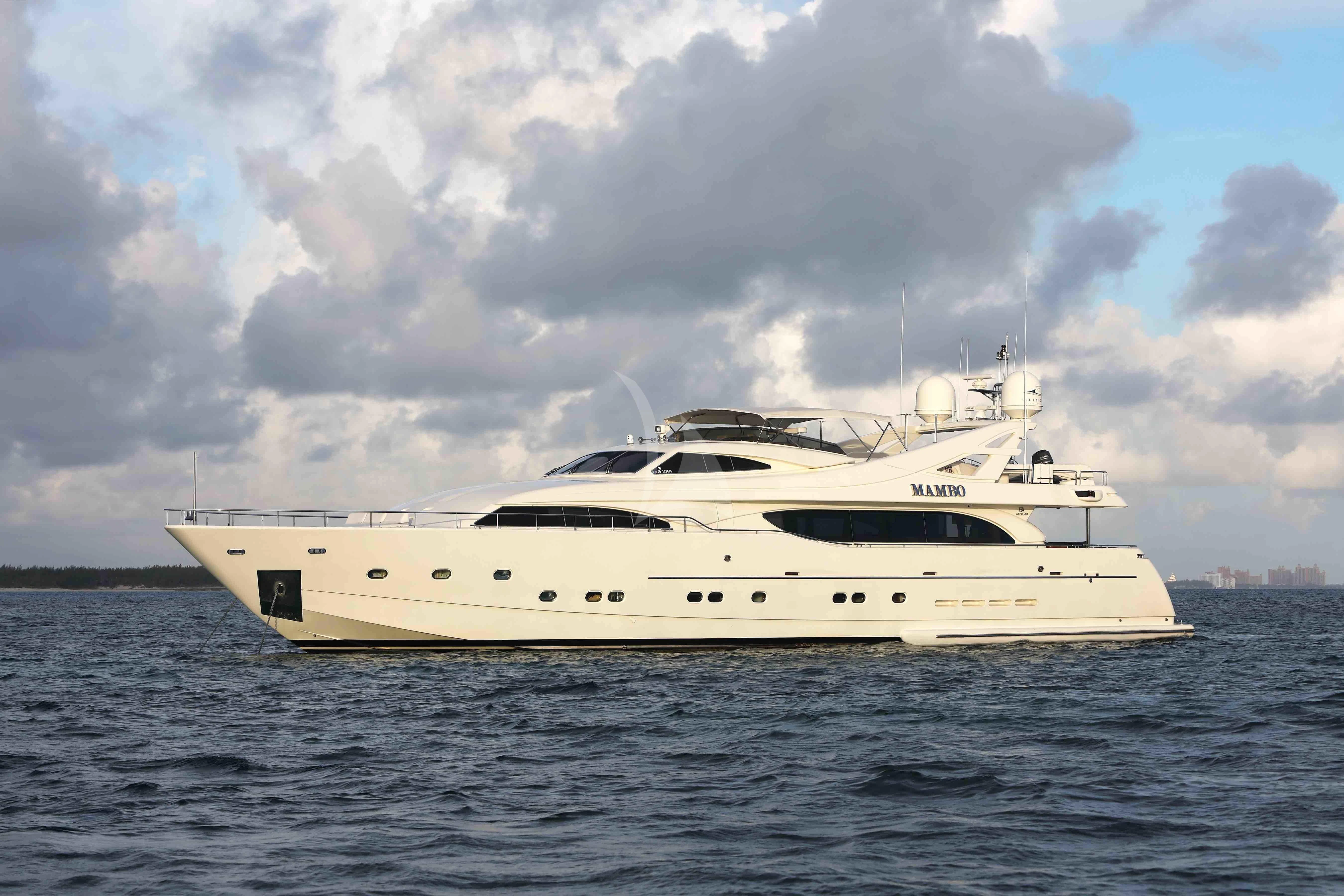 a white yacht in the water aboard MAMBO Yacht for Sale