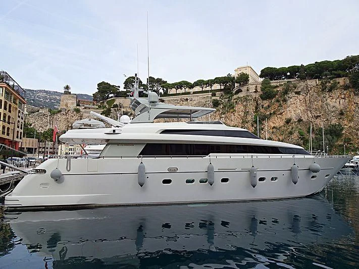 a white boat in a harbor aboard ELAN Yacht for Sale