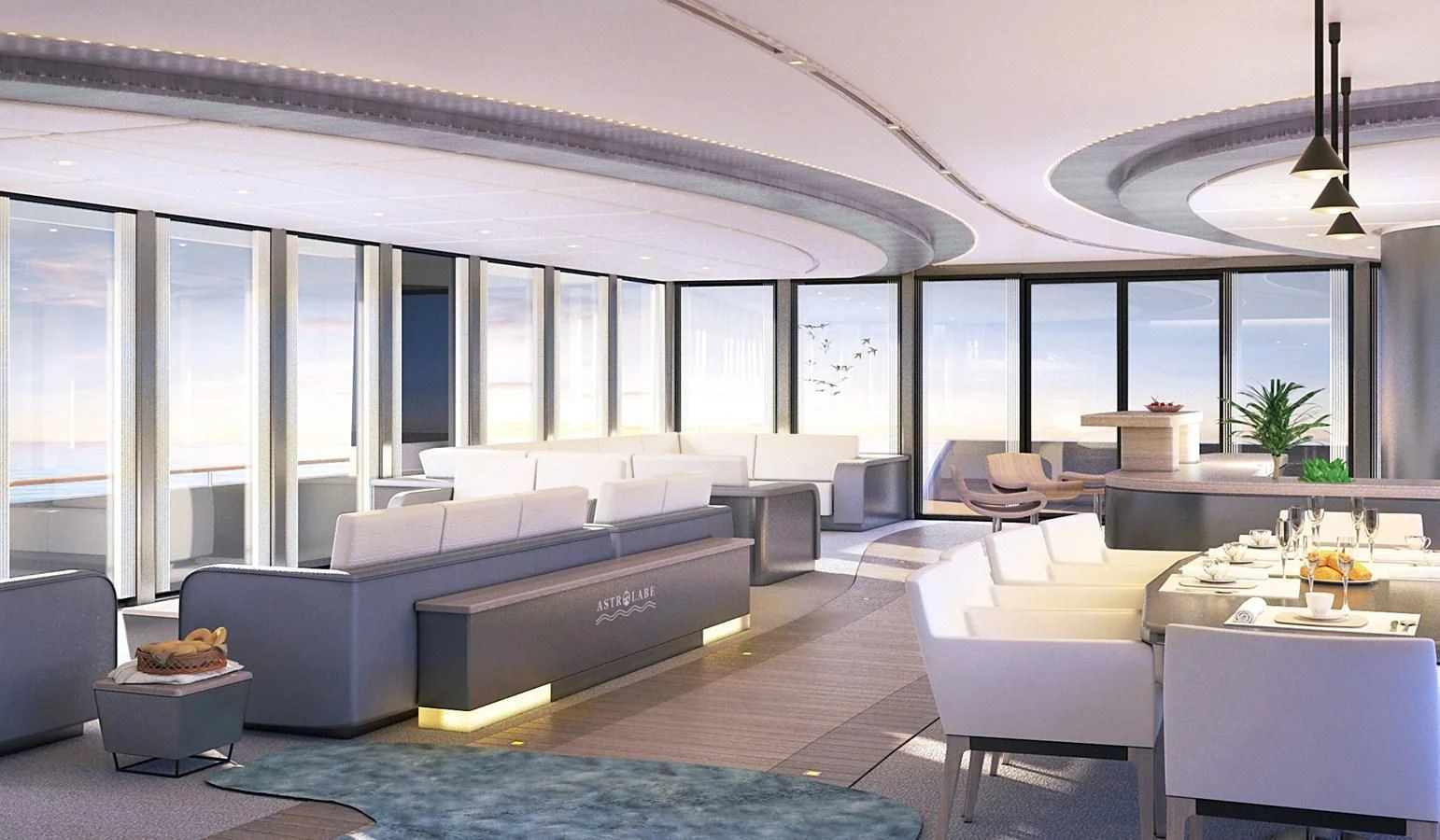 a room with a couch and a table aboard PROJECT 105 Yacht for Sale