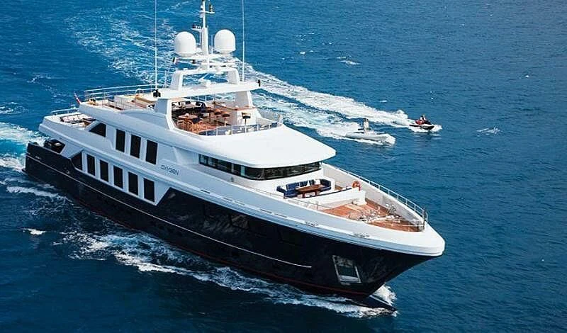 a large white boat aboard OXYGEN Yacht for Sale